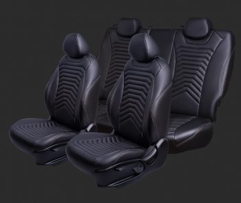 Чехлы для сидений Lord Autofashion Байрон ПРЕЗИДЕНТ (экокожа, спинка 60/40, 2 П- и 1 Г-образных подголовника Chevrolet Cruze J305 хэтчбек рестайлинг (2012-2015) (Черный, вставка черная, строчка бежевая)