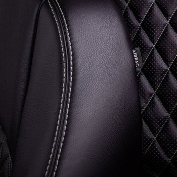 9 449 р. Чехлы для сидений Lord Autofashion Турин Ромб (экокожа, 60/40, 2 П- и 1 Г-образных подголовника) Chevrolet Cruze J300 седан дорестайлинг (2009-2012) (Черный, вставка черная, строчка серая)  с доставкой в г. Майкоп. Увеличить фотографию 4