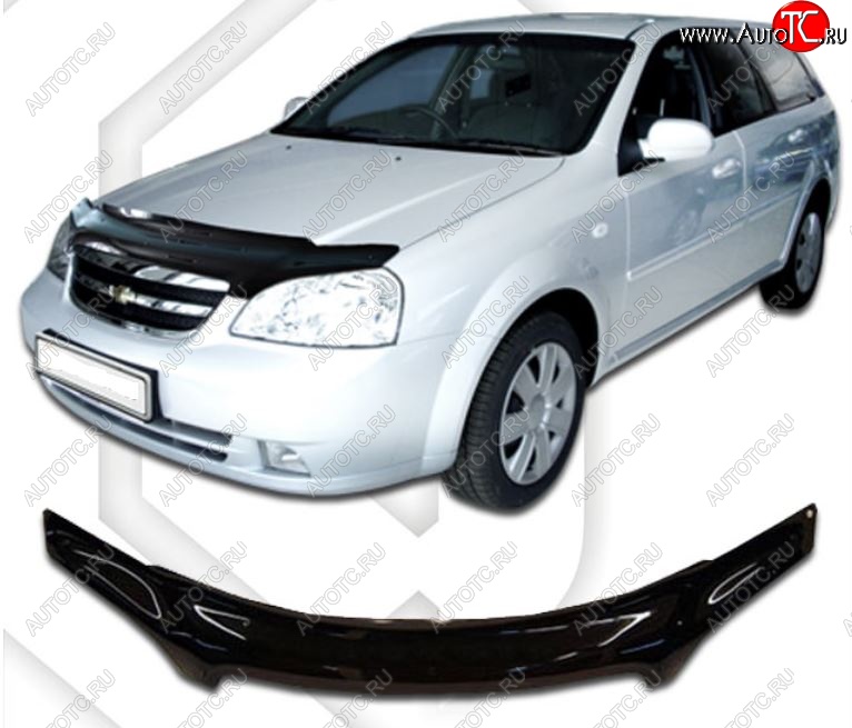 2 079 р. Дефлектор капота CA-Plastic Chevrolet Lacetti универсал (2002-2013) (Classic черный, Без надписи)  с доставкой в г. Майкоп