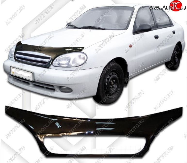 2 599 р. Дефлектор капота CA-Plastiс exclusive Chevrolet Lanos T100 седан (2002-2017) (Classic черный, Без надписи)  с доставкой в г. Майкоп