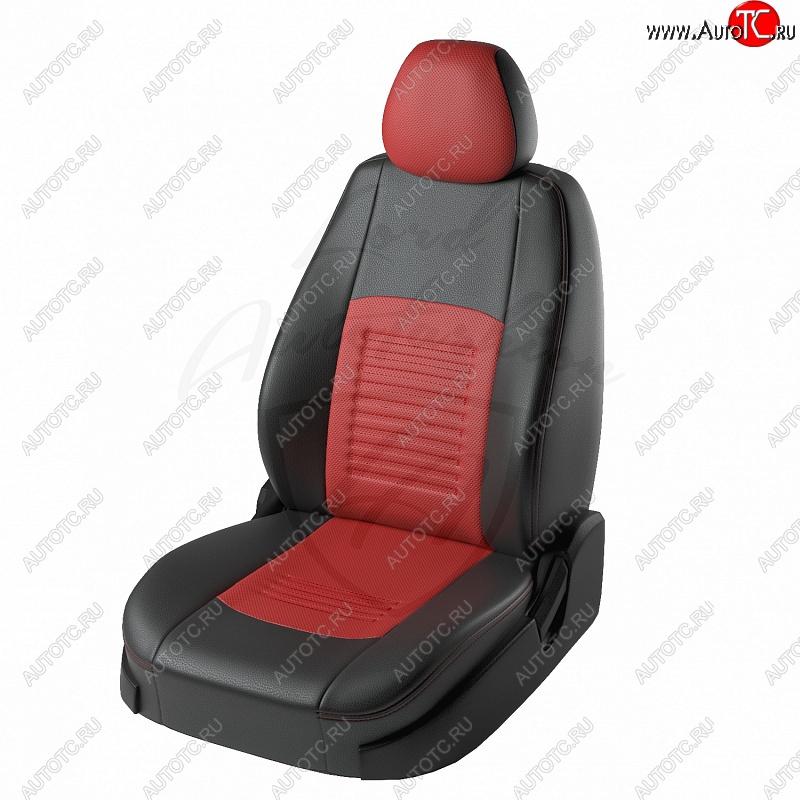 9 449 р. Чехлы для сидений Lord Autofashion Турин (экокожа) Chevrolet Lanos T100 седан (2002-2017) (Черный, вставка красная)  с доставкой в г. Майкоп