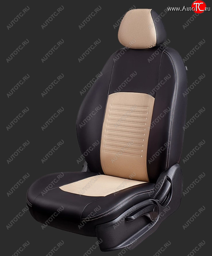 9 449 р. Чехлы для сидений Lord Autofashion Турин (экокожа, спинка 60/40, 2 горба) Chevrolet Lanos T100 седан (2002-2017) (Черный, вставка бежевая)  с доставкой в г. Майкоп
