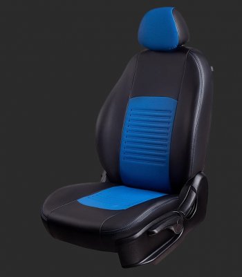 Чехлы для сидений Lord Autofashion Турин (экокожа, спинка 60/40, 2 горба) Chevrolet Lanos T100 седан (2002-2017) (Черный, вставка синяя)