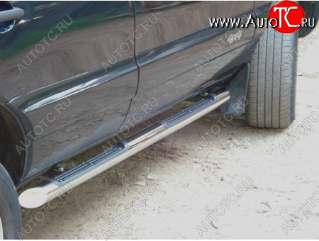 24 549 р. Защита порогов (круглая труба с накладками, диаметр 76 мм) SLITKOFF  Chevrolet Niva  2123 (2002-2008), Лада 2123 (Нива Шевроле) (2002-2008) (Скос на торцах 45°)  с доставкой в г. Майкоп