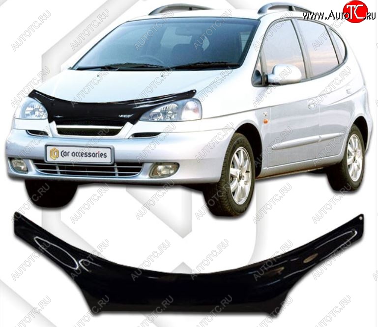 2 199 р. Дефлектор капота CA-Plastiс exclusive  Chevrolet Rezzo (2000-2008) (Classic черный, Без надписи)  с доставкой в г. Майкоп