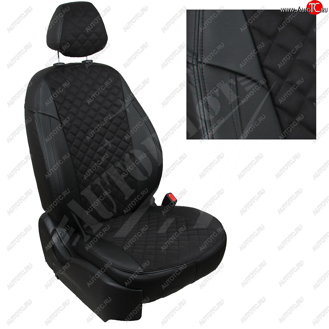 8 749 р. Чехлы сидений AUTOPILOT Алькантара Ромб (задние спинка и сиденье 60/40  Chevrolet Spark  M300 (2010-2022) дорестайлинг, 2-ой рестайлинг (Черный + Черный)  с доставкой в г. Майкоп