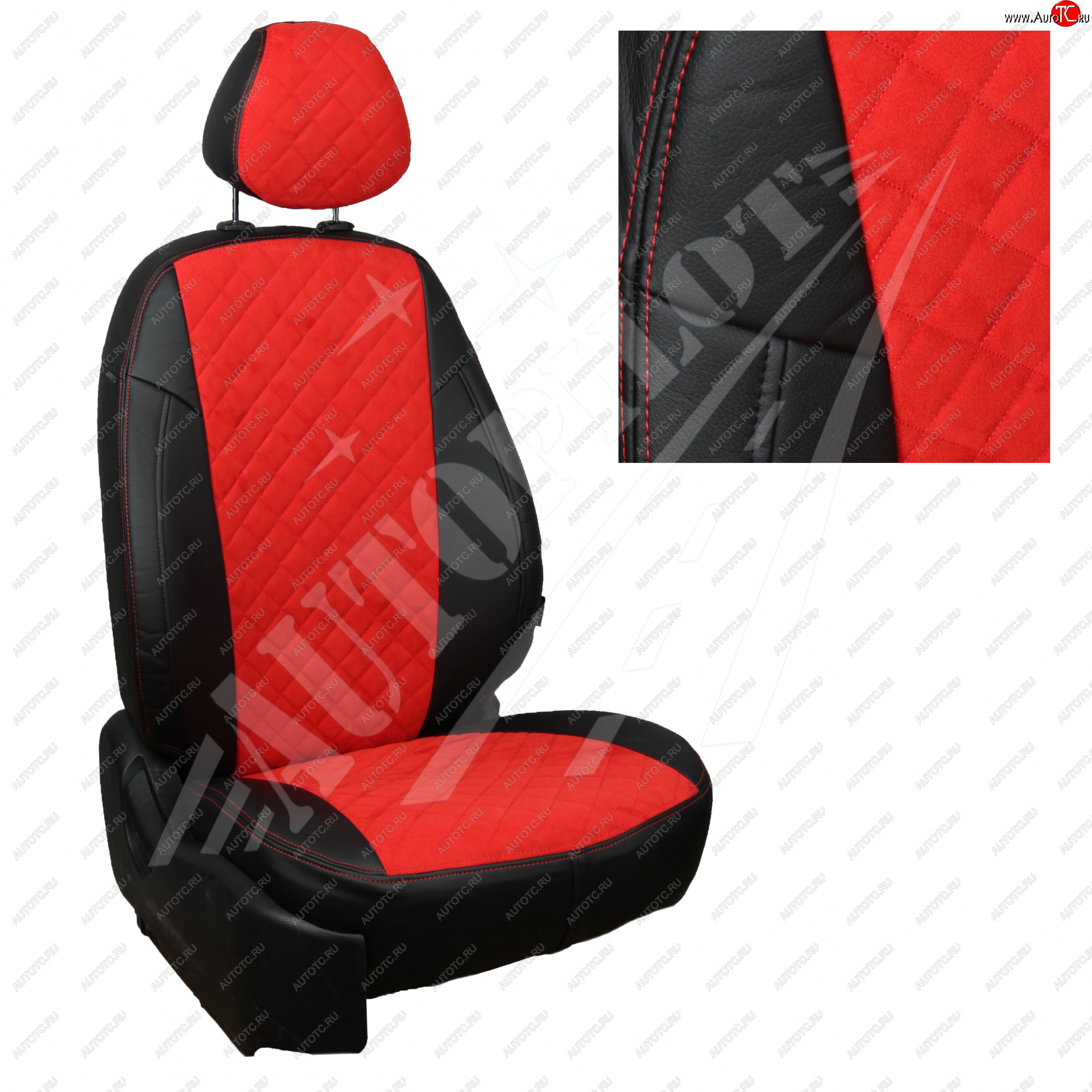 14 449 р. Чехлы сидений AUTOPILOT Алькантара Ромб (задние спинка и сиденье 60/40  Chevrolet Spark  M300 (2010-2022) дорестайлинг, 2-ой рестайлинг (Черный + Красный)  с доставкой в г. Майкоп