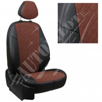 Чехлы сидений AUTOPILOT Алькантара Ромб (задние спинка и сиденье 60/40 Chevrolet Spark  M300 (2010-2022) дорестайлинг, 2-ой рестайлинг (Черный + Шоколад)