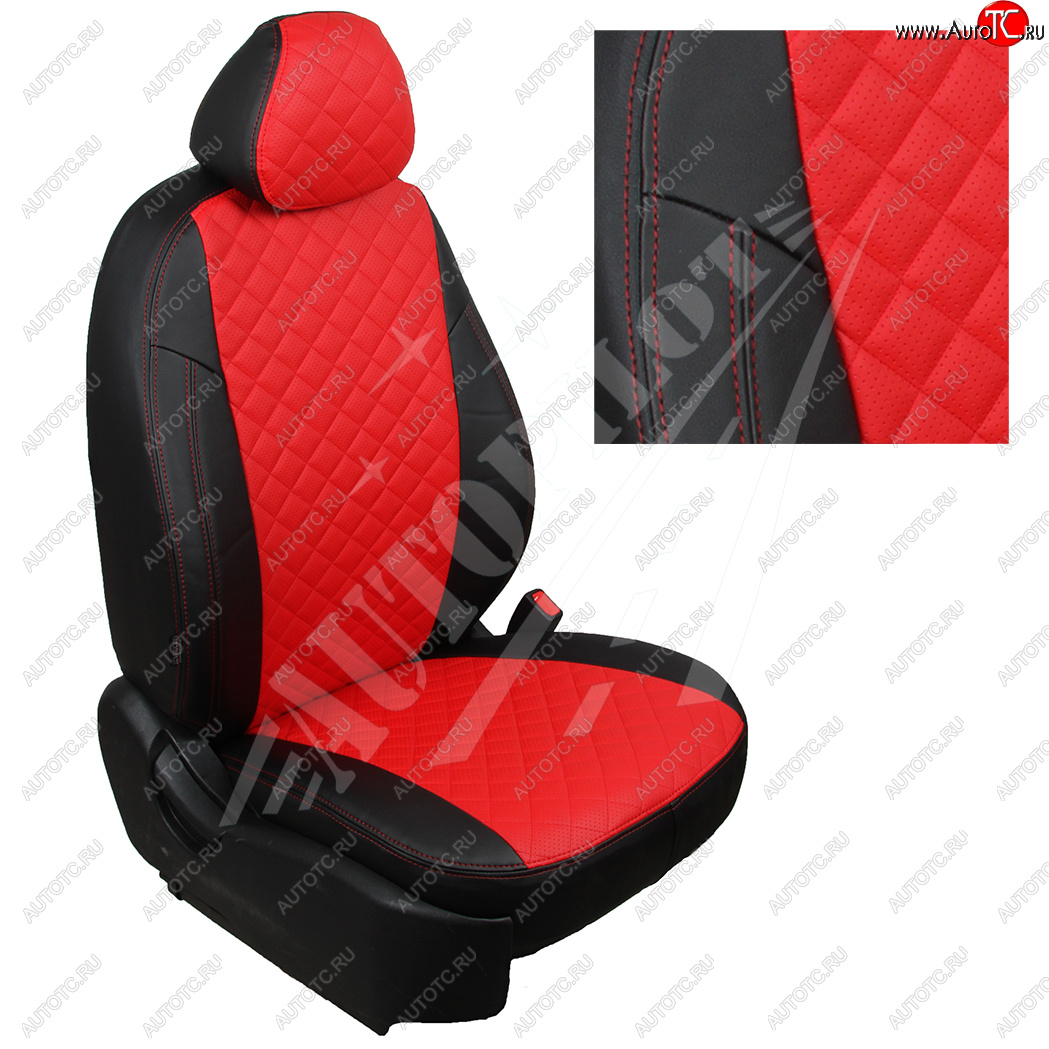 8 749 р. Чехлы сидений AUTOPILOT Экокожа Ромб (задние спинка и сиденье 40/60)  Chevrolet Spark  M300 (2010-2022) дорестайлинг, 2-ой рестайлинг (Черный + Красный)  с доставкой в г. Майкоп