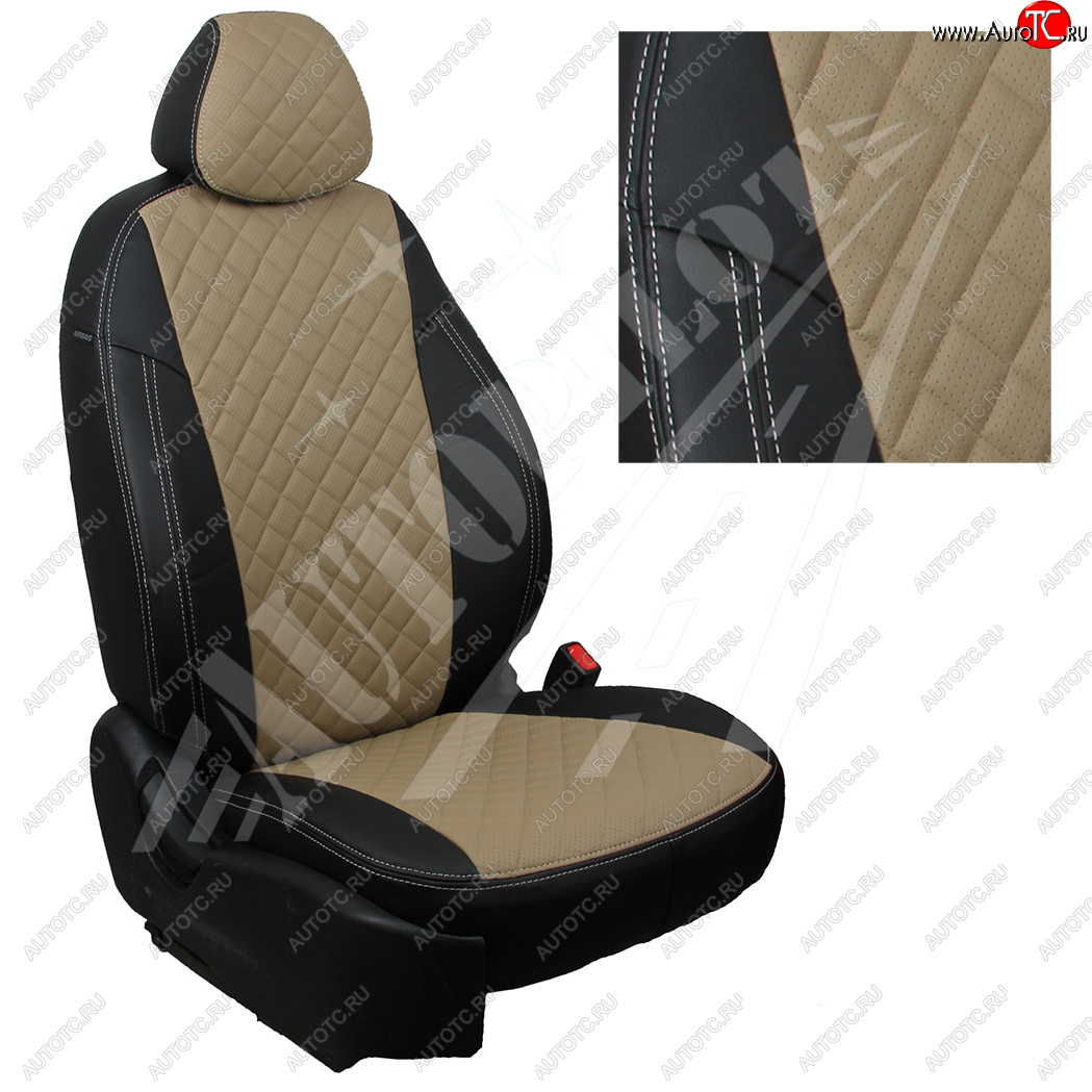 14 449 р. Чехлы сидений AUTOPILOT Экокожа Ромб (задние спинка и сиденье 40/60)  Chevrolet Spark  M300 (2010-2022) дорестайлинг, 2-ой рестайлинг (Черный + Темно бежевый)  с доставкой в г. Майкоп