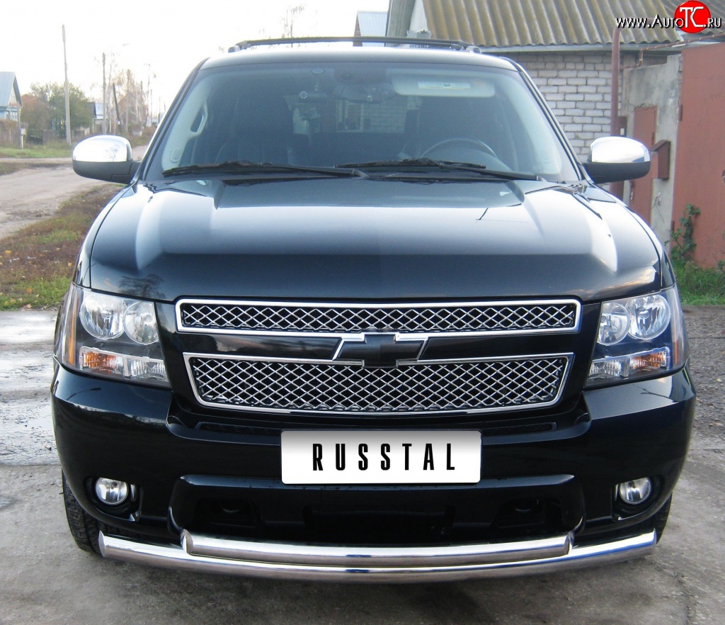 21 799 р. Защита переднего бампера (2 трубыØ76 и 63 мм, нержавейка) SLITKOFF Chevrolet Tahoe GMT900 5 дв. (2006-2013)  с доставкой в г. Майкоп