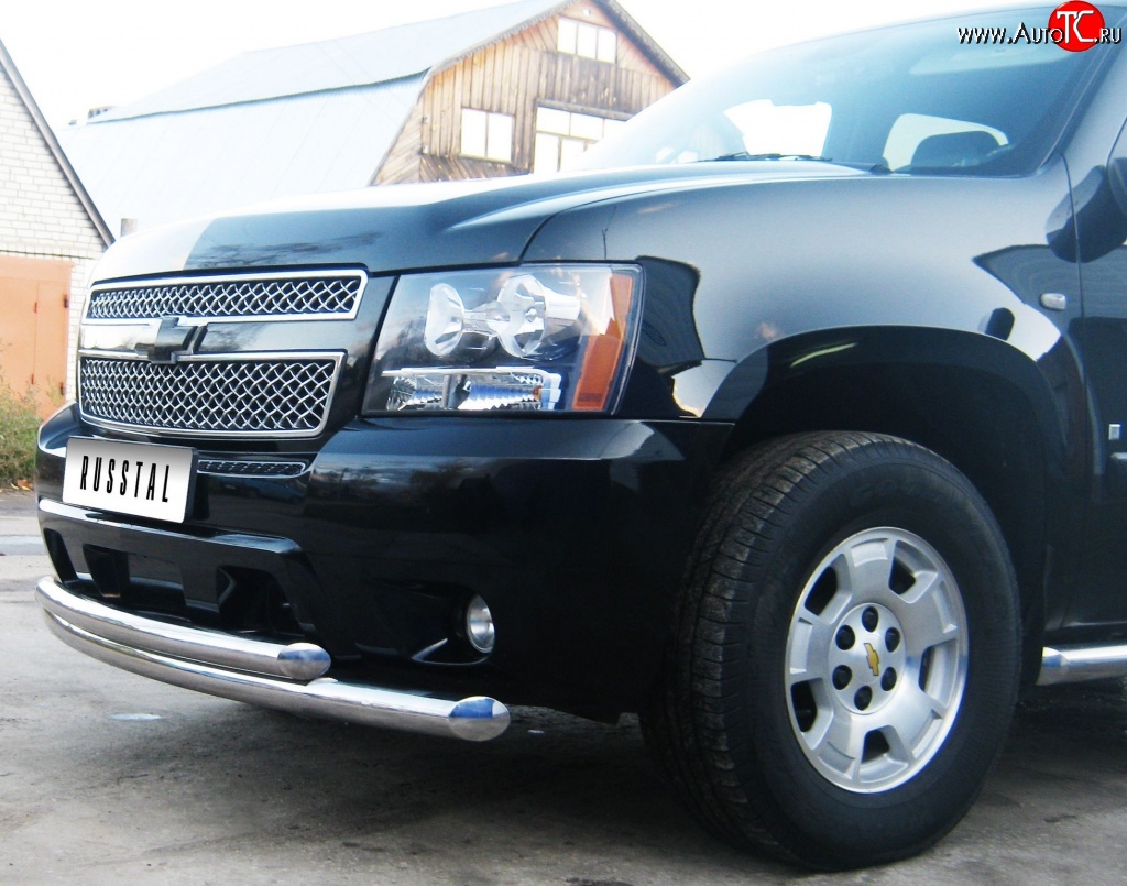 23 999 р. Защита переднего бампера (2 трубыØ76 мм, нержавейка) SLITKOFF Chevrolet Tahoe GMT900 5 дв. (2006-2013)  с доставкой в г. Майкоп