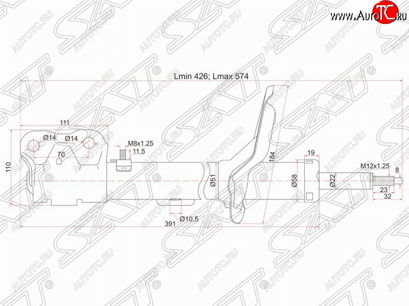 3 699 р. Правый амортизатор передний SAT CITROEN C-crosser (2007-2012)  с доставкой в г. Майкоп
