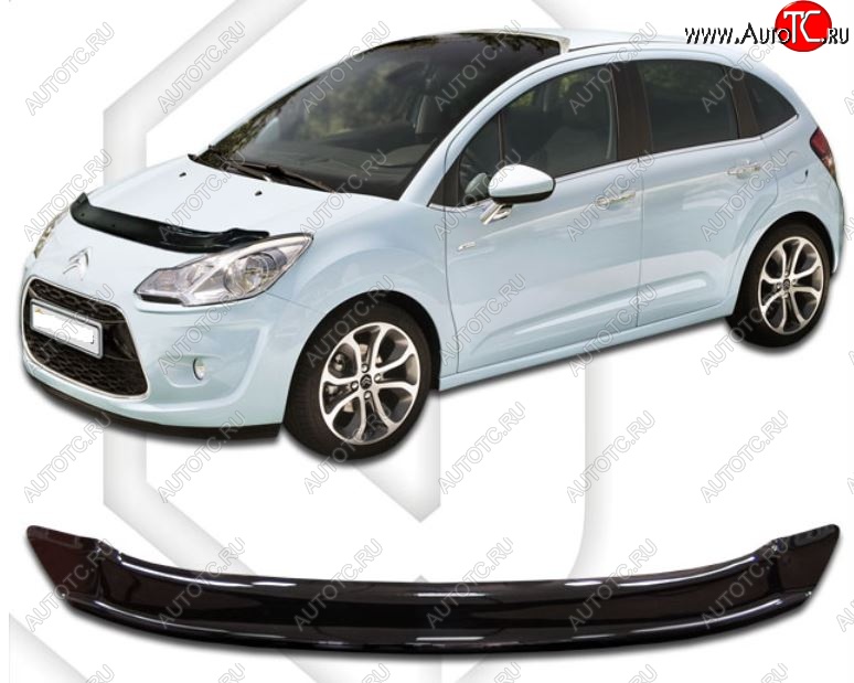 1 899 р. Дефлектор капота CA-Plastiс  CITROEN C3  дорестайлинг (2009-2015) (Classic черный, Без надписи)  с доставкой в г. Майкоп