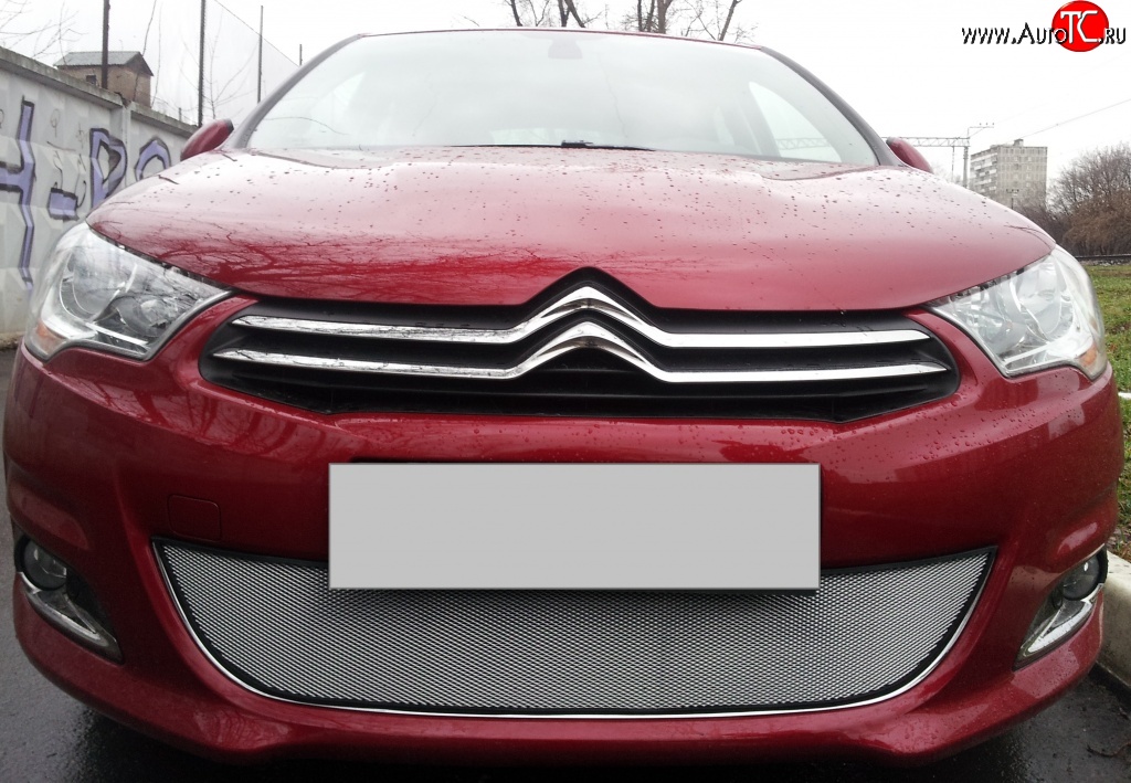 1 539 р. Сетка на бампер (хетчбек) Russtal (хром) CITROEN C4 B7 хэтчбэк 5 дв. (2011-2018)  с доставкой в г. Майкоп