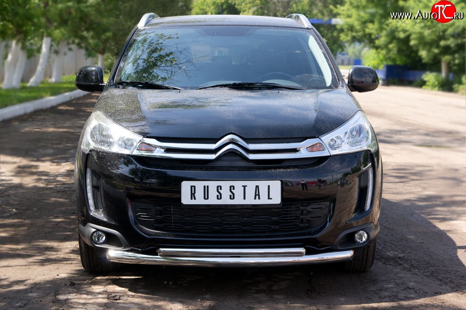 18 949 р. Защита переднего бампера (2 трубыØ63 и 42 мм, нержавейка) SLITKOFF  CITROEN C4 aircross (2012-2017)  с доставкой в г. Майкоп