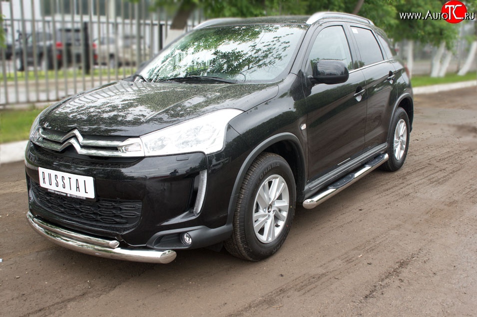 19 549 р. Защита переднего бампера (2 трубыØ76 и 42 мм, нержавейка) SLITKOFF  CITROEN C4 aircross (2012-2017)  с доставкой в г. Майкоп