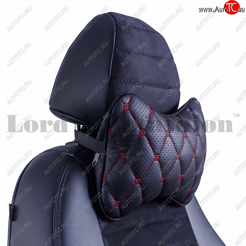 349 р. Подушка-косточка Lord Autofashion Байрон (экокожа, 1 шт.) Лада 2102 (1971-1985) (Черный, строчка красная)  с доставкой в г. Майкоп