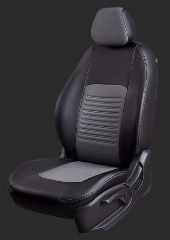Чехлы для сидений Lord Autofashion Турин (экокожа, сплошная спинка, 2 Г-образных подголовника) Daewoo Nexia  рестайлинг (2008-2015) (Черный, вставка серая)