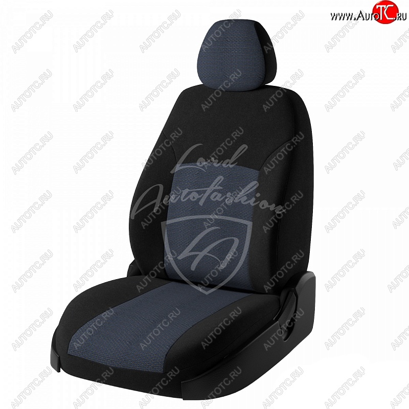 5 749 р. Чехлы для сидений Lord Autofashion Дублин (жаккард, цельная спинка) Datsun on-DO седан дорестайлинг (2014-2019) (Черный, вставка Ёж Синий)  с доставкой в г. Майкоп