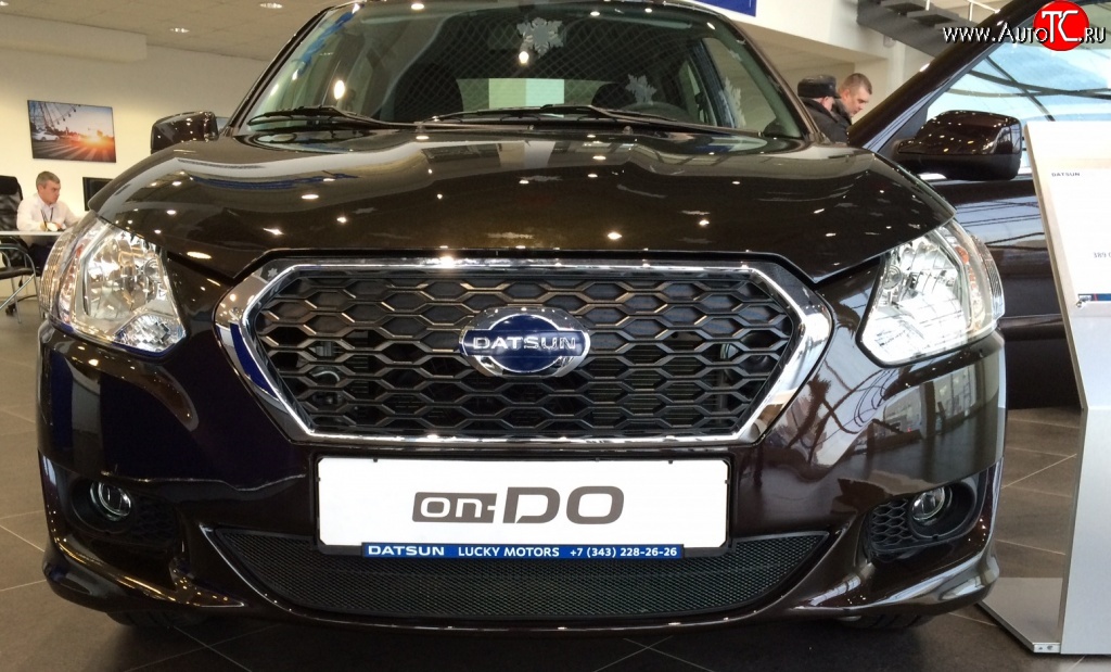 1 469 р. Сетка на бампер Russtal (черная) Datsun on-DO седан дорестайлинг (2014-2019)  с доставкой в г. Майкоп