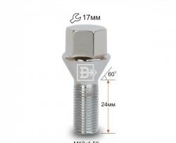 Колёсный болт длиной 24 мм Вектор M12 1.5 24 под гаечный ключ (пос.место: конус) Daihatsu Applause A100 лифтбэк 1-ый ресталийнг (1992-1997) 