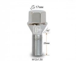 Колёсный болт длиной 26 мм Вектор M12 1.5 26 под гаечный ключ (пос.место: конус) Daihatsu Applause A100 лифтбэк 1-ый ресталийнг (1992-1997) 