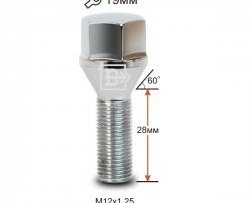 Колёсный болт длиной 28 мм Вектор M12 1.25 28 под гаечный ключ (пос.место: конус) Nissan Qashqai +2 1 J10 дорестайлинг (2008-2010) 