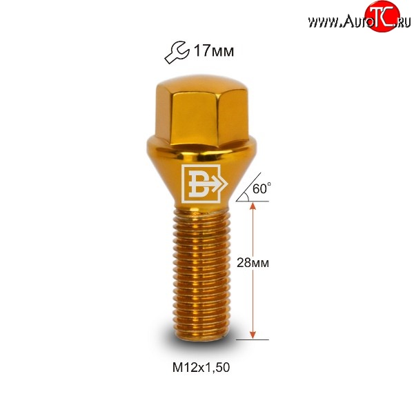 129 р. Колёсный болт длиной 28 мм Вектор M12 1.5 28 под гаечный ключ (пос.место: конус)    с доставкой в г. Майкоп