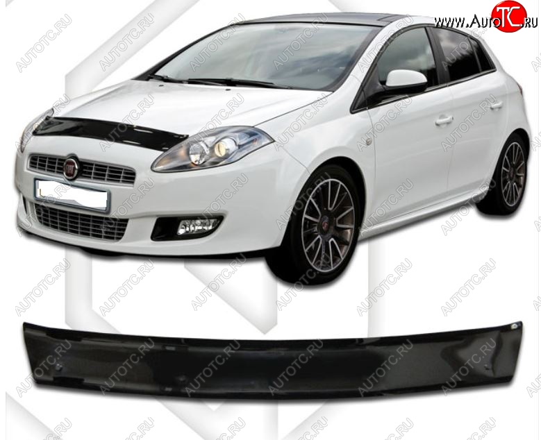 1 839 р. Дефлектор капота (левый руль) CA Plastic (черный)  Fiat Bravo  198 (2007-2015) хэтчбэк 3 дв. (Classic черный, Без надписи)  с доставкой в г. Майкоп