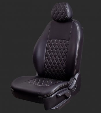 Чехлы для сидений Lord Autofashion Турин Ромб (экокожа, фургон, сиденья 1+2) Fiat Ducato  290 (2014-2025) (Черный, вставка черная, строчка бежевая)