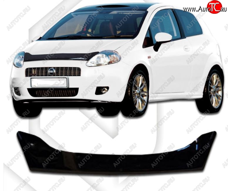 1 999 р. Дефлектор капота CA-Plastic  Fiat Grande Punto (2005-2012) (Classic черный, Без надписи)  с доставкой в г. Майкоп