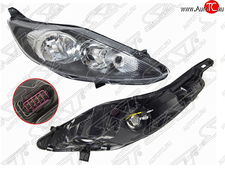 7 749 р. Правая фара (чёрная, с корректором) SAT Ford Fiesta 6 хэтчбэк 5 дв. дорестайлинг (2008-2012)  с доставкой в г. Майкоп