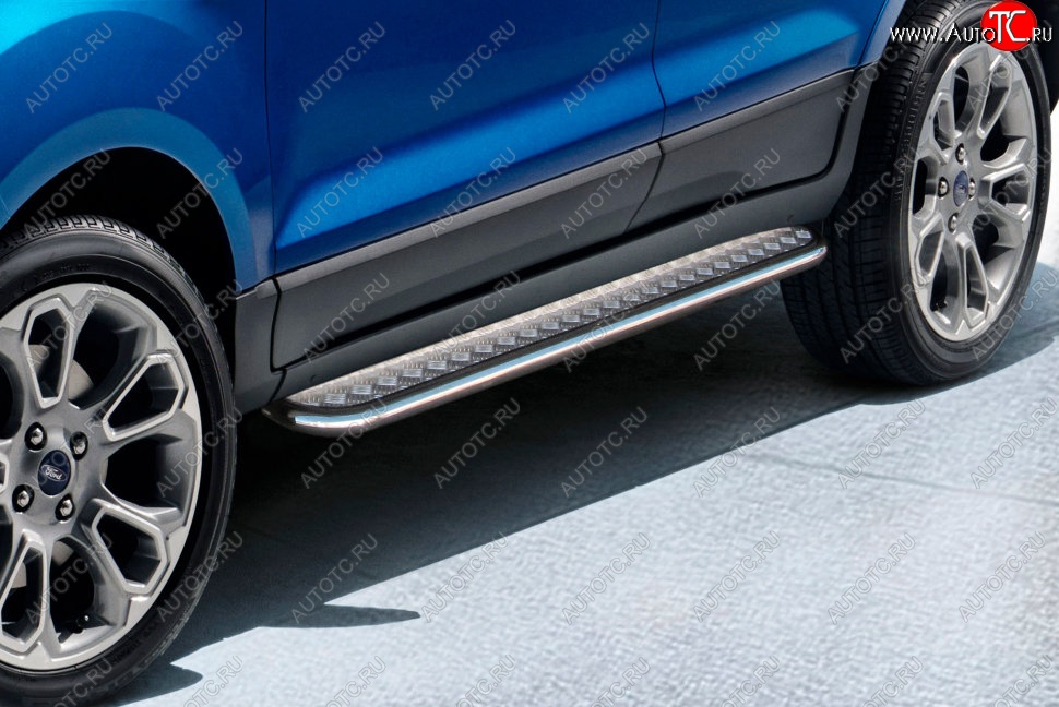 16 649 р. Защита порогов Slitkoff (d42, с листом)  Ford EcoSport  B515 (2017-2019) рестайлинг (Нержавейка)  с доставкой в г. Майкоп