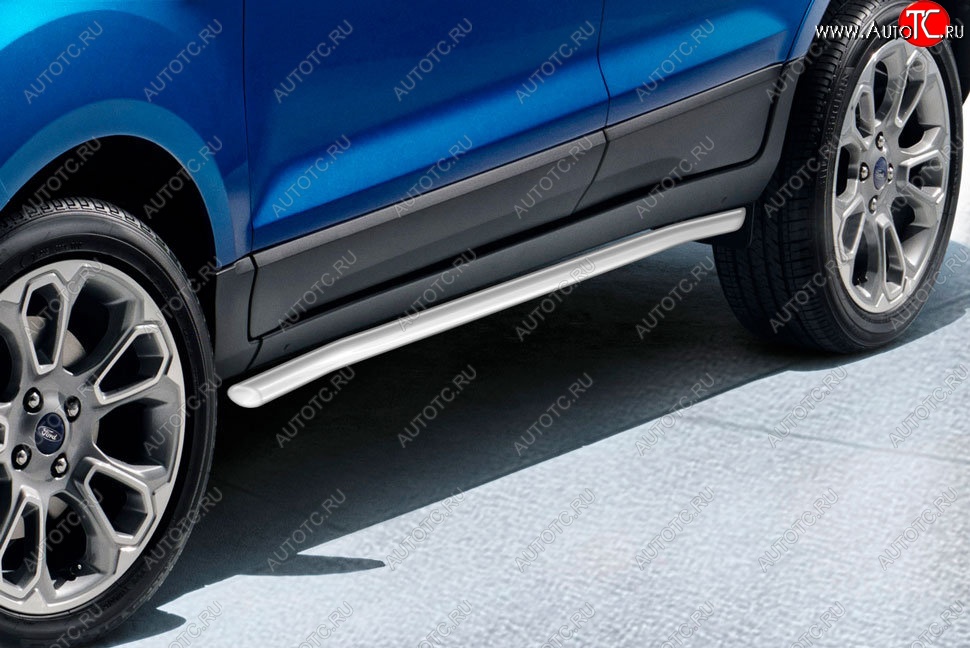 10 649 р. Защита порогов Slitkoff (d57 мм) Ford EcoSport B515 рестайлинг (2017-2019) (Сталь с полимерным покрытием. Цвет: серебристый)  с доставкой в г. Майкоп