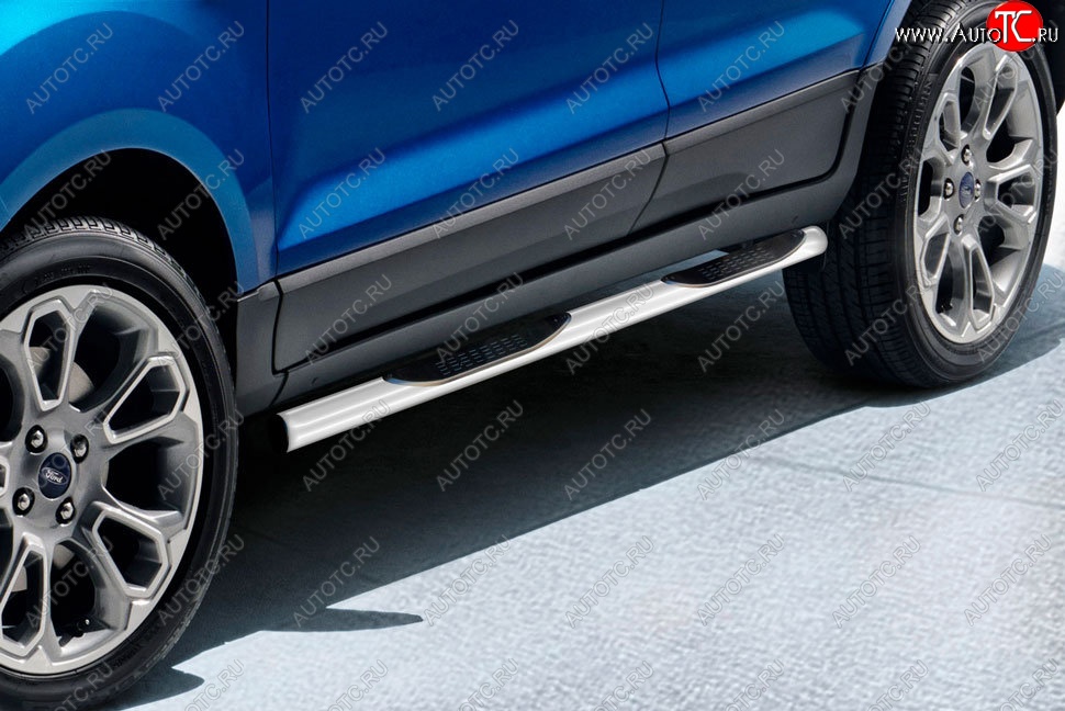 13 399 р. Защита порогов Slitkoff (d76 мм, с проступями)  Ford EcoSport  B515 (2017-2019) рестайлинг (Сталь с полимерным покрытием. Цвет: серебристый)  с доставкой в г. Майкоп
