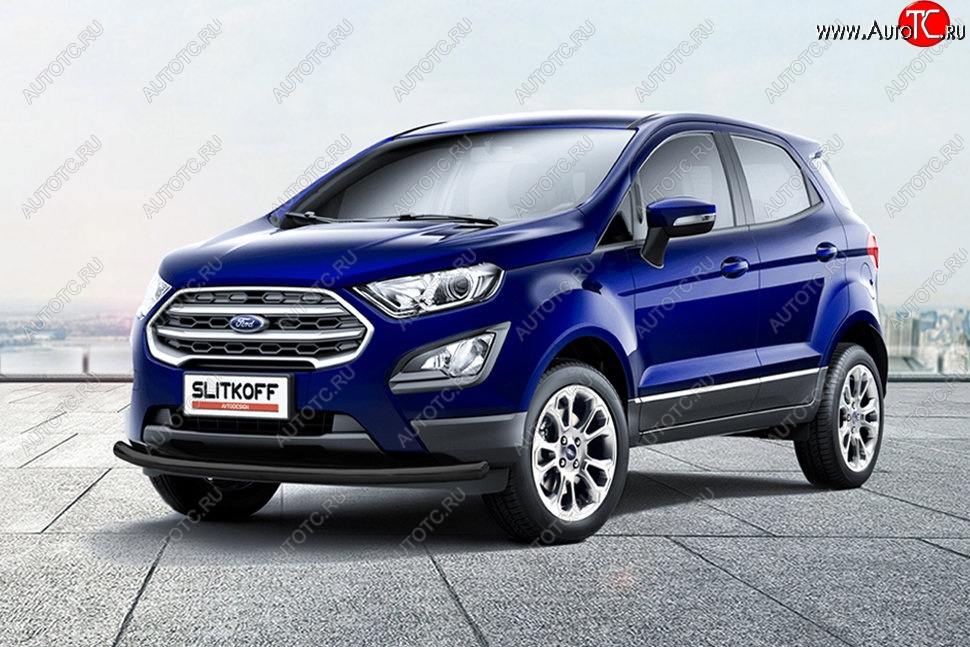 8 849 р. Защита заднего бампера Slitkoff (d57 мм)  Ford EcoSport  B515 (2017-2019) рестайлинг (Сталь с полимерным покрытием. Цвет: чёрный)  с доставкой в г. Майкоп