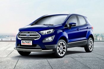 Защита переднего бампера Slitkoff (двойная, d57/42) Ford EcoSport  B515 (2017-2019) рестайлинг