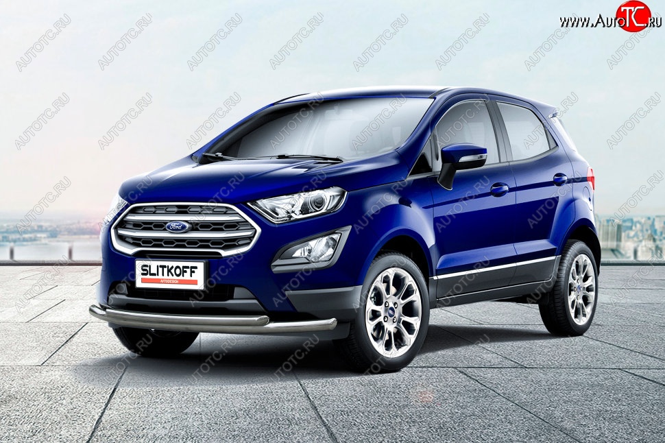 14 699 р. Защита переднего бампера Slitkoff (двойная, d57/42)  Ford EcoSport  B515 (2017-2019) рестайлинг (Нержавейка, Полированная)  с доставкой в г. Майкоп