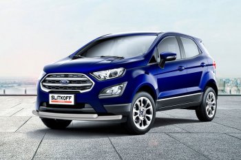 Защита переднего бампера Slitkoff (двойная, d57/42) Ford EcoSport  B515 (2017-2019) рестайлинг (Сталь с полимерным покрытием. Цвет: серебристый)