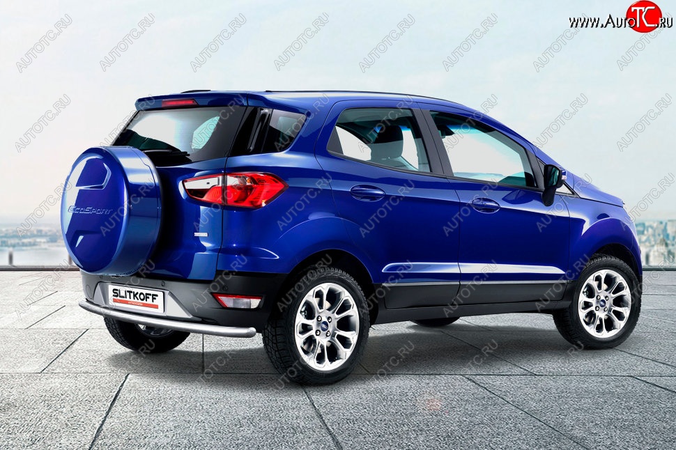 8 349 р. Защита заднего бампера Slitkoff (d57)  Ford EcoSport  B515 (2017-2019) рестайлинг (Нержавейка, Полированная)  с доставкой в г. Майкоп