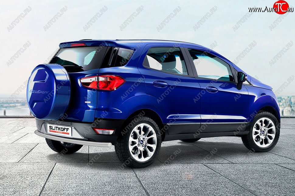 5 799 р. Защита заднего бампера Slitkoff (d57)  Ford EcoSport  B515 (2017-2019) рестайлинг (Сталь с полимерным покрытием. Цвет: серебристый)  с доставкой в г. Майкоп