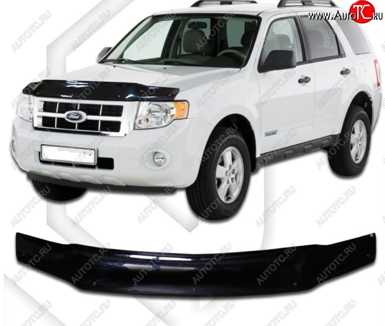 2 969 р. Дефлектор капота (USA) CA-Plastiс exclusive Ford Escape 2 (2008-2012) (Classic черный, Без надписи)  с доставкой в г. Майкоп