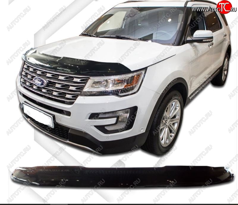 2 599 р. Дефлектор капота CA-Plastiс exclusive Ford Explorer U502 1-ый рестайлинг, 5 дв. (2015-2018) (Classic черный, Без надписи)  с доставкой в г. Майкоп