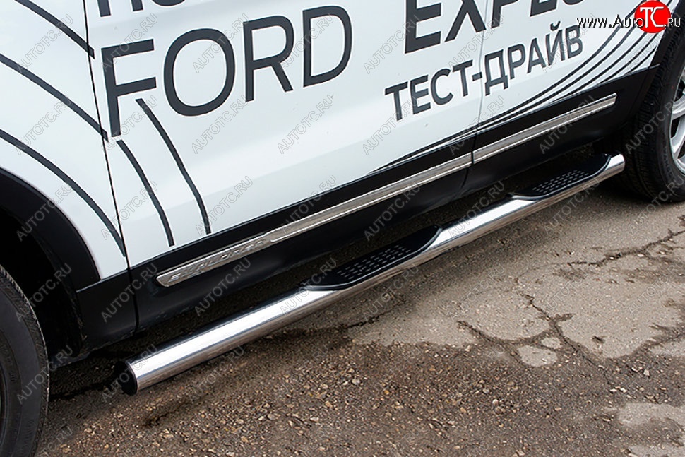 23 999 р. Защита порогов Slitkoff (d76, с проступями)  Ford Explorer  U502 (2015-2018) 1-ый рестайлинг, 5 дв. (Нержавейка, Полированная)  с доставкой в г. Майкоп