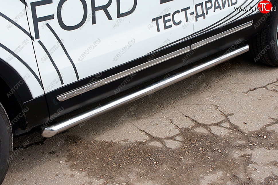 20 349 р. Защита порогов Slitkoff (d76 мм)  Ford Explorer  U502 (2015-2018) 1-ый рестайлинг, 5 дв. (Нержавейка, Полированная)  с доставкой в г. Майкоп