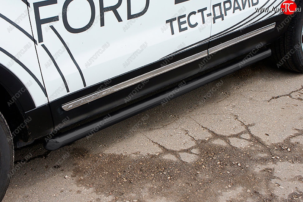 14 249 р. Защита порогов Slitkoff (d76 мм)  Ford Explorer  U502 (2015-2018) 1-ый рестайлинг, 5 дв. (Сталь с полимерным покрытием. Цвет: чёрный)  с доставкой в г. Майкоп