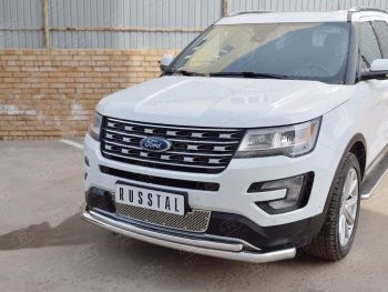 17 999 р. Защита переднего бампера (2 трубыØ63 и 42 мм, нержавейка) SLITKOFF  Ford Explorer  U502 (2015-2019) 1-ый рестайлинг, 5 дв., 2-ой рестайлинг, 5 дв.  с доставкой в г. Майкоп. Увеличить фотографию 4