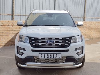 13 849 р. Защита переднего бампера (2 трубыØ63 и 75х42 мм, нержавейка) Russtal Ford Explorer U502 2-ой рестайлинг, 5 дв. (2017-2019)  с доставкой в г. Майкоп. Увеличить фотографию 2