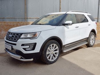 13 849 р. Защита переднего бампера (2 трубыØ63 и 75х42 мм, нержавейка) Russtal Ford Explorer U502 2-ой рестайлинг, 5 дв. (2017-2019)  с доставкой в г. Майкоп. Увеличить фотографию 3